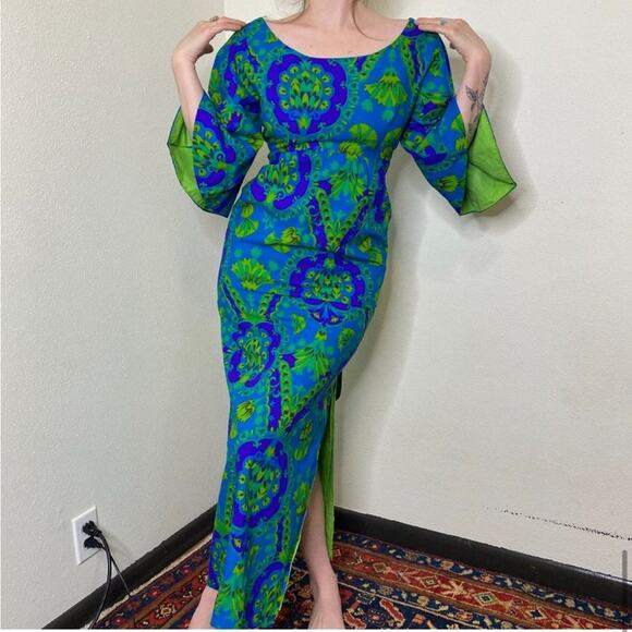 Vintage Blue and Green Maxi Dress - Picture 7 of 8